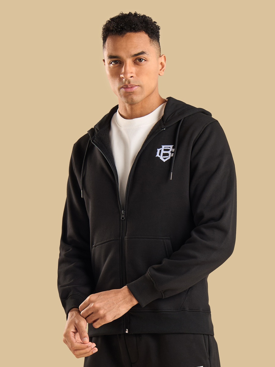 Monogram Print Fleece Zip Through Hoodie