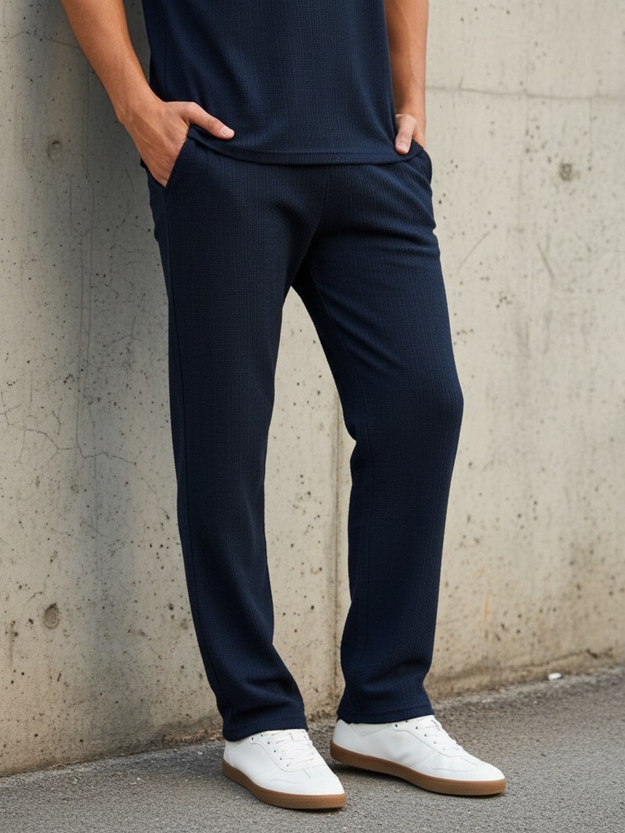 Textured Pants with Drawstring Closure