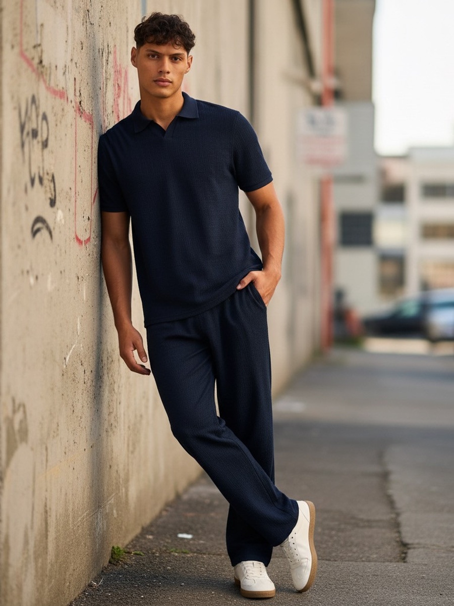 Textured Pants with Drawstring Closure