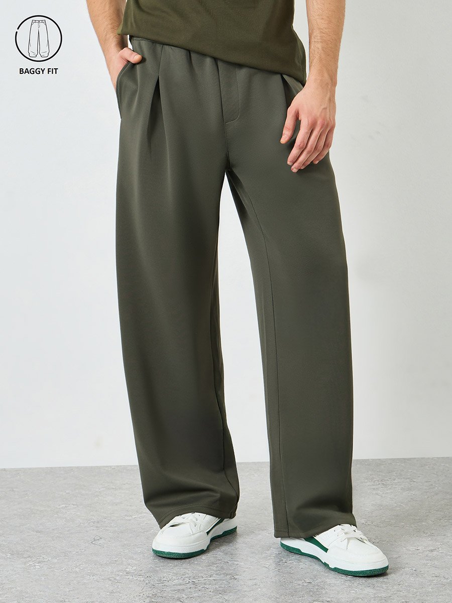 Men Olive Green Pleated Joggers