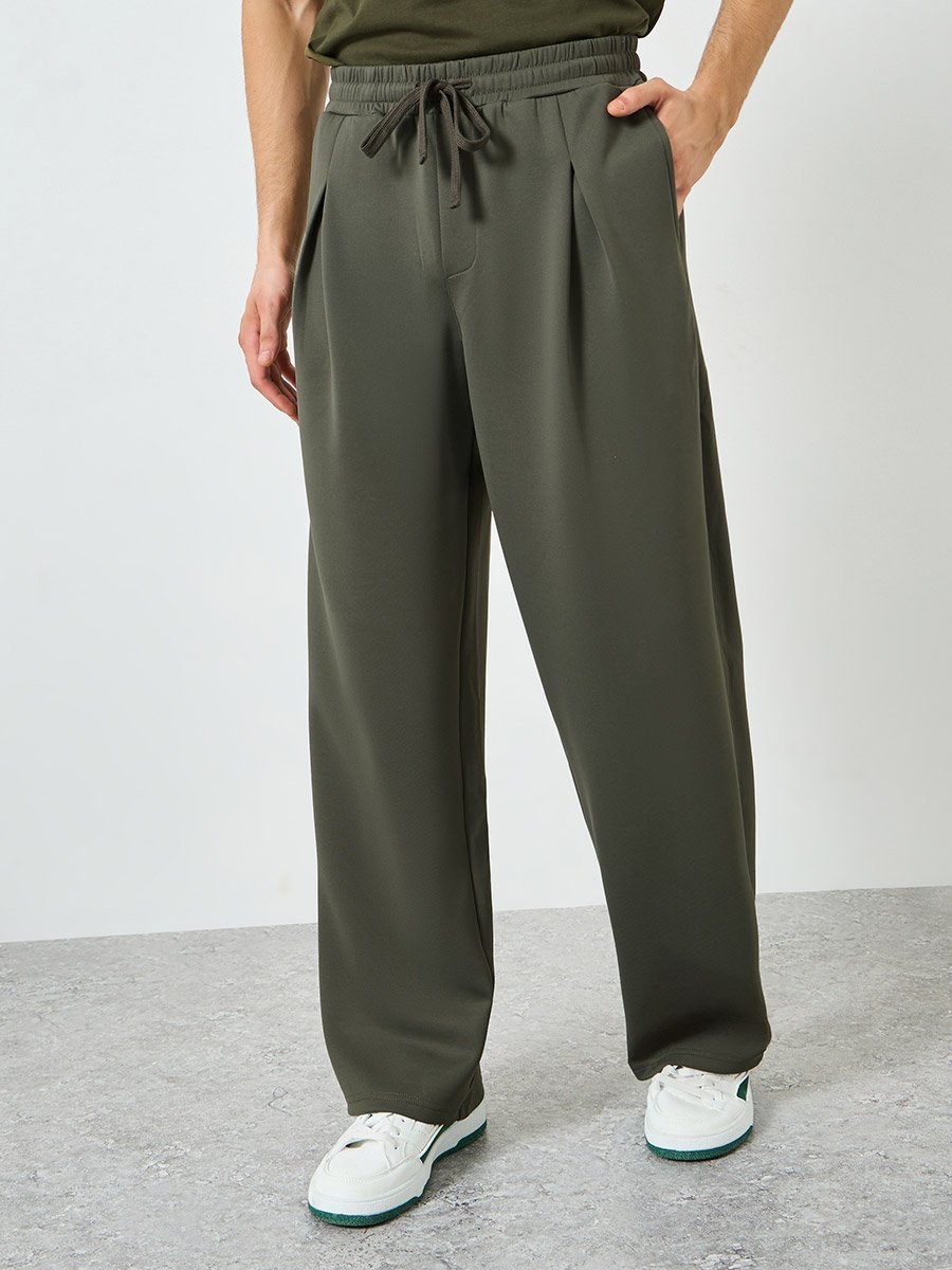 Men Olive Green Pleated Joggers