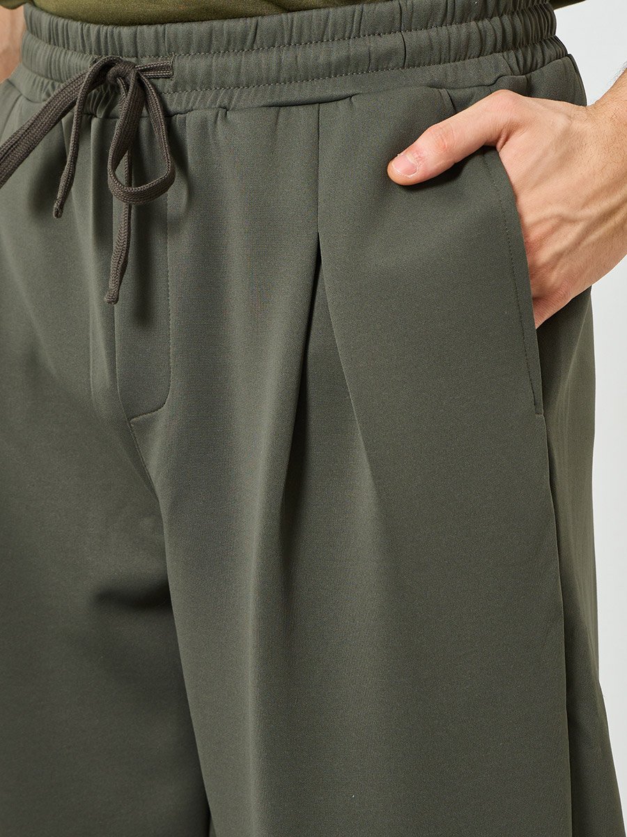Men Olive Green Pleated Joggers
