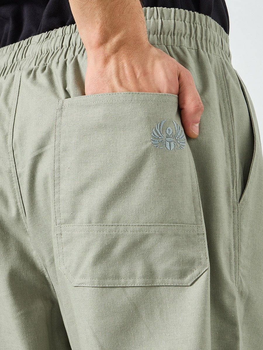 Men Grey Solid Linen Blend Relaxed Fit Trousers