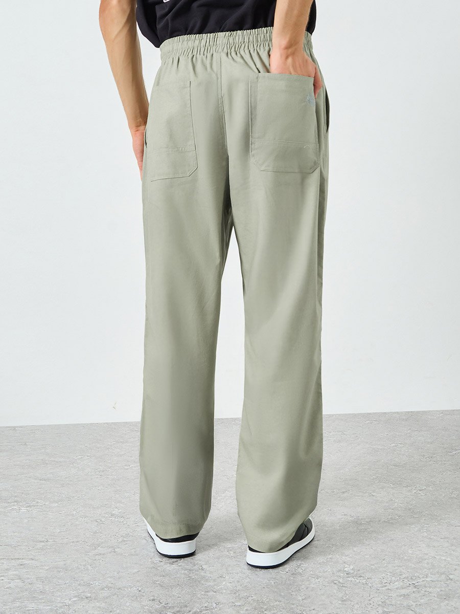 Men Grey Solid Linen Blend Relaxed Fit Trousers