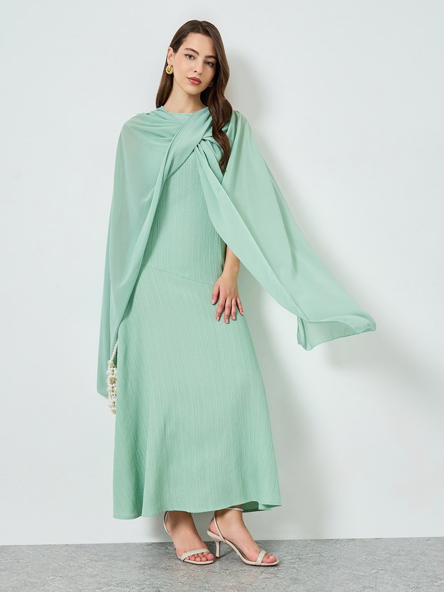 Green Textured Shawl Maxi Dress