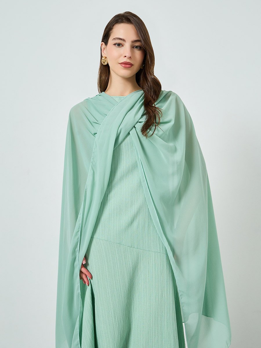 Green Textured Shawl Maxi Dress