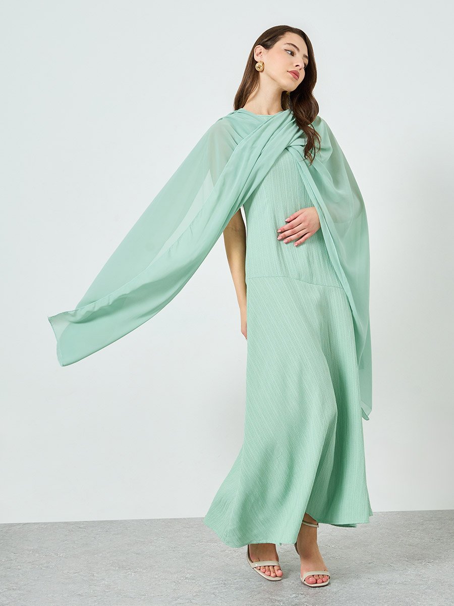 Green Textured Shawl Maxi Dress