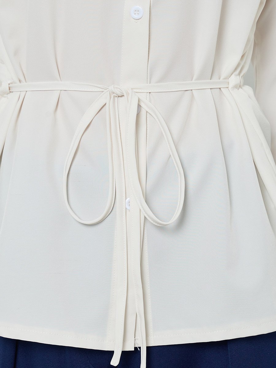 Cream Long Sleeve Shirt with Tie Waist