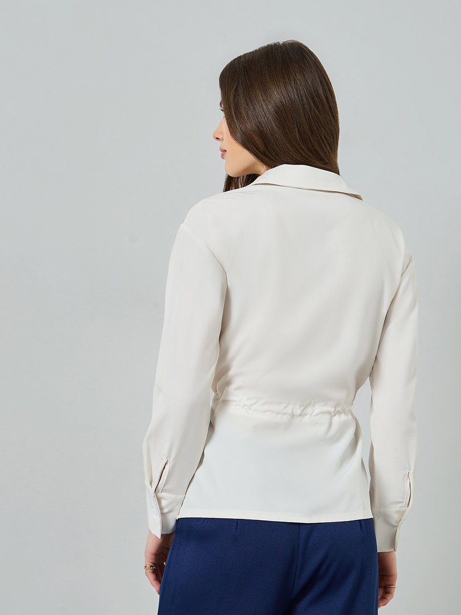 Cream Long Sleeve Shirt with Tie Waist