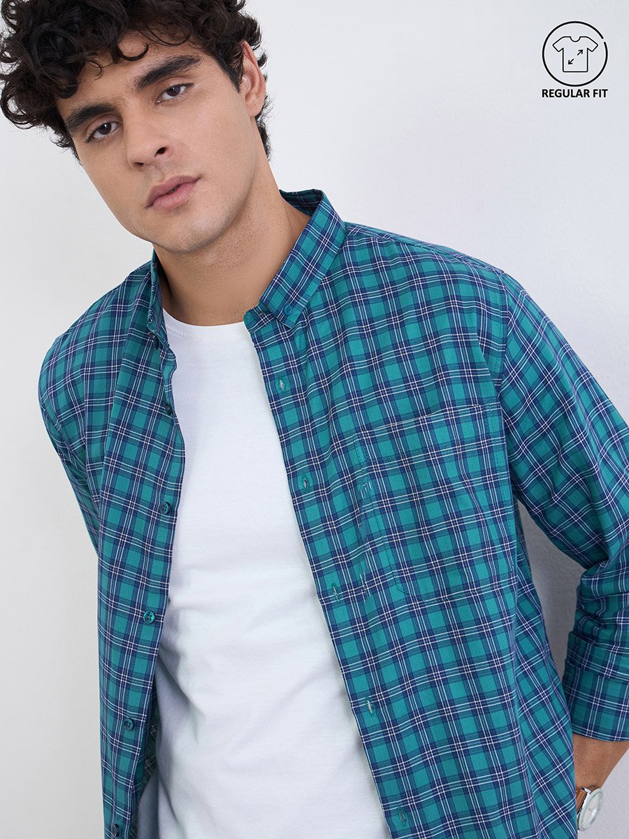 Men Regular Fit Checked Full Sleeve Shirt