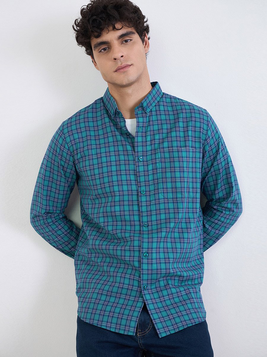 Men Regular Fit Checked Full Sleeve Shirt