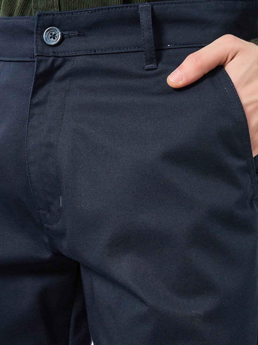 Men Navy Blue Stretch Regular Fit Trousers