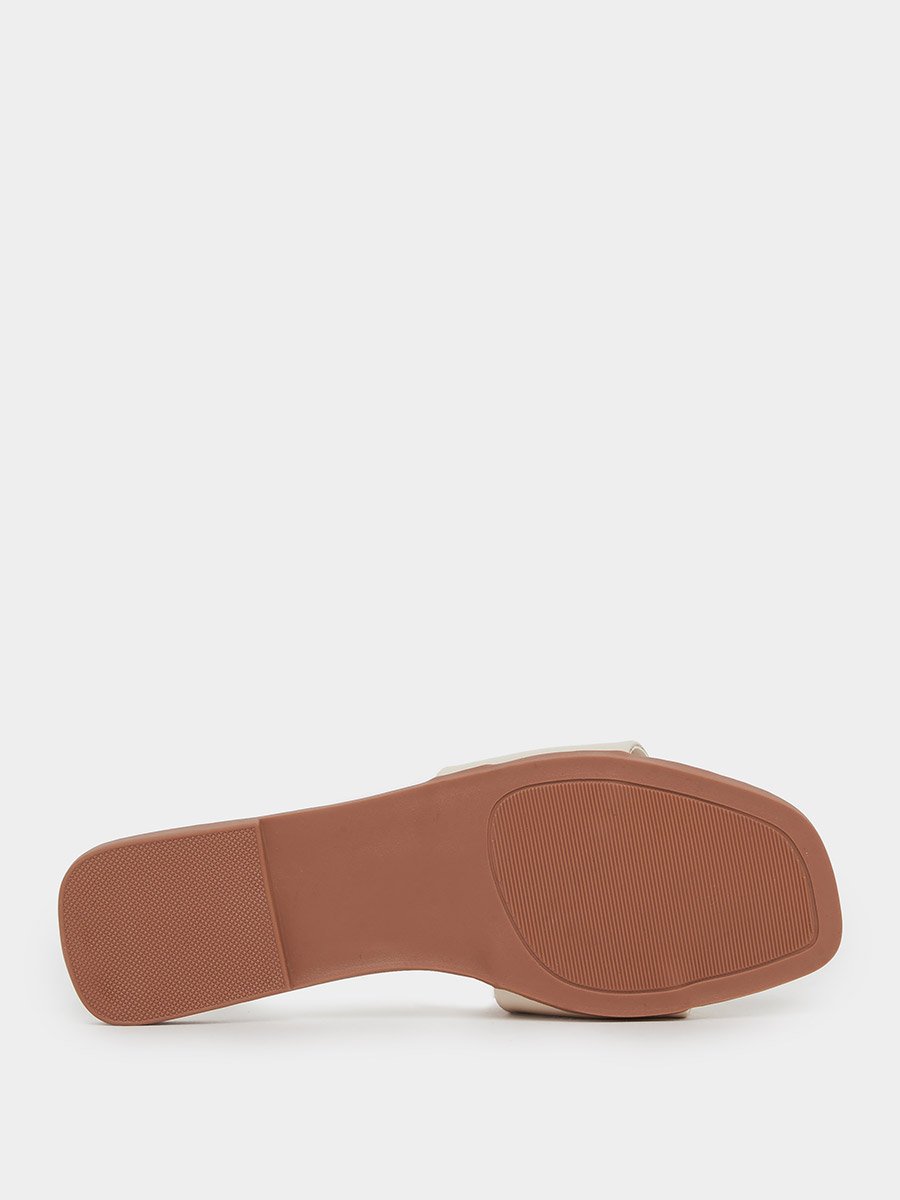 Beige Pearl Embellished Flat Sandals