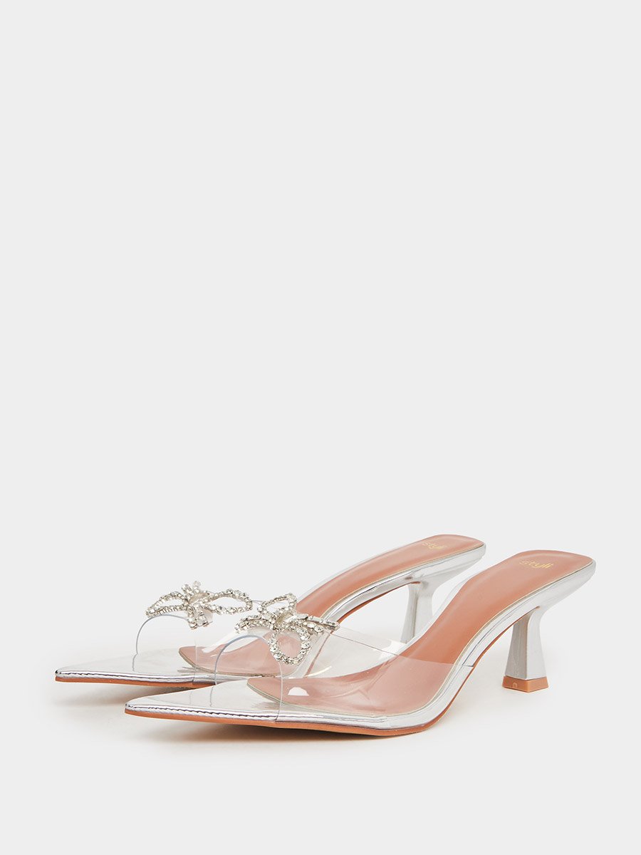 Diamante Clear Strap Kitten Heel Mules