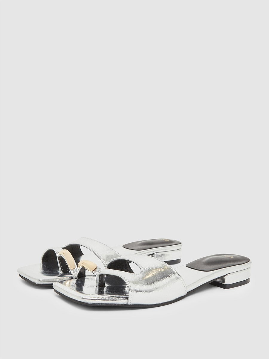 Silver Metallic Flat Mules
