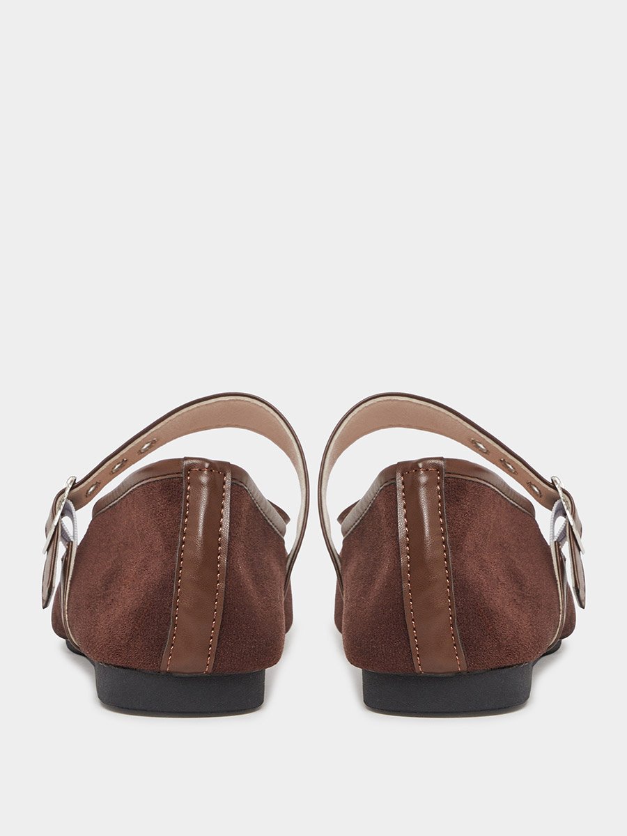 Brown Square Toe Suede Look Ballerinas