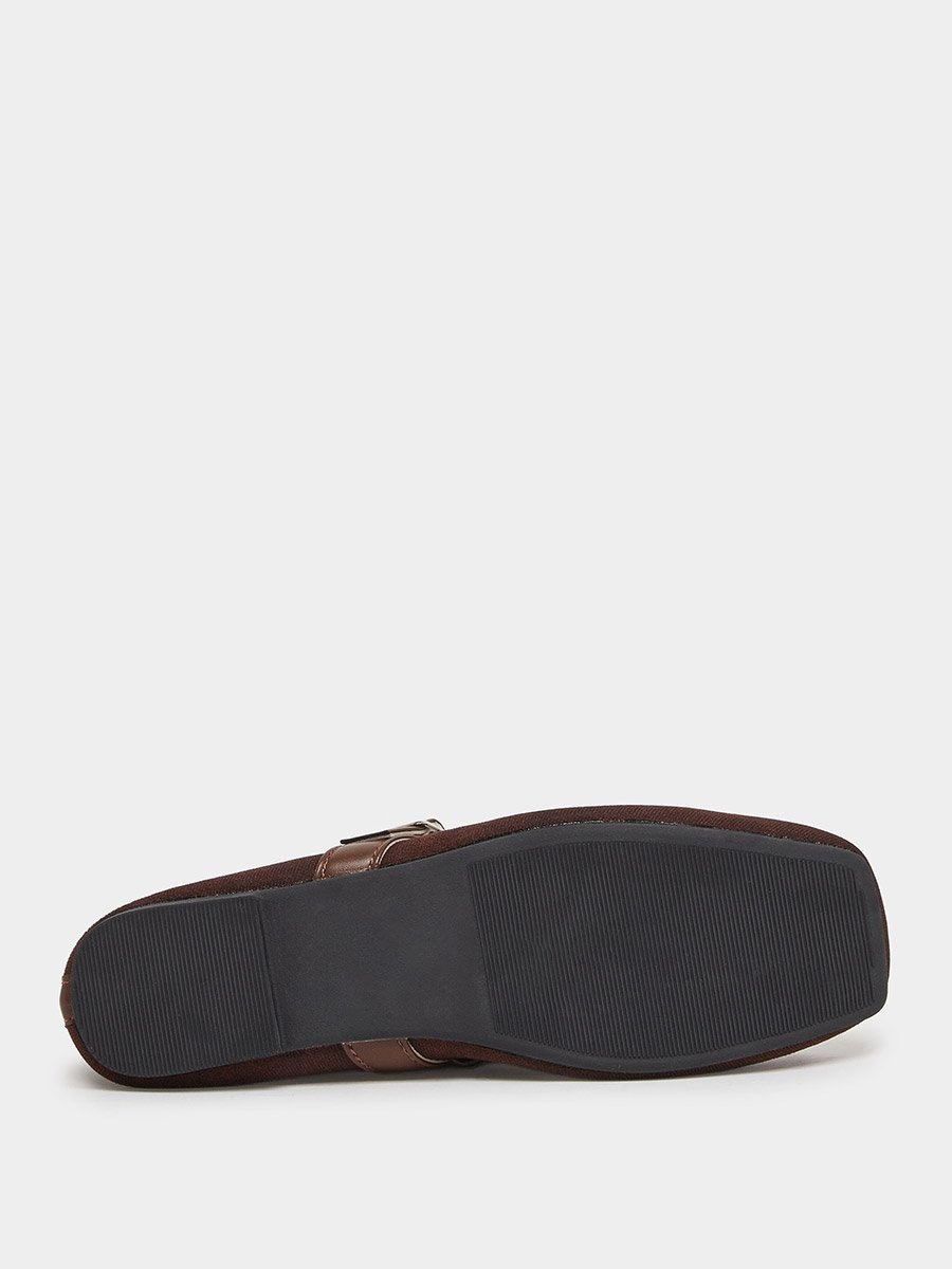 Brown Square Toe Suede Look Ballerinas