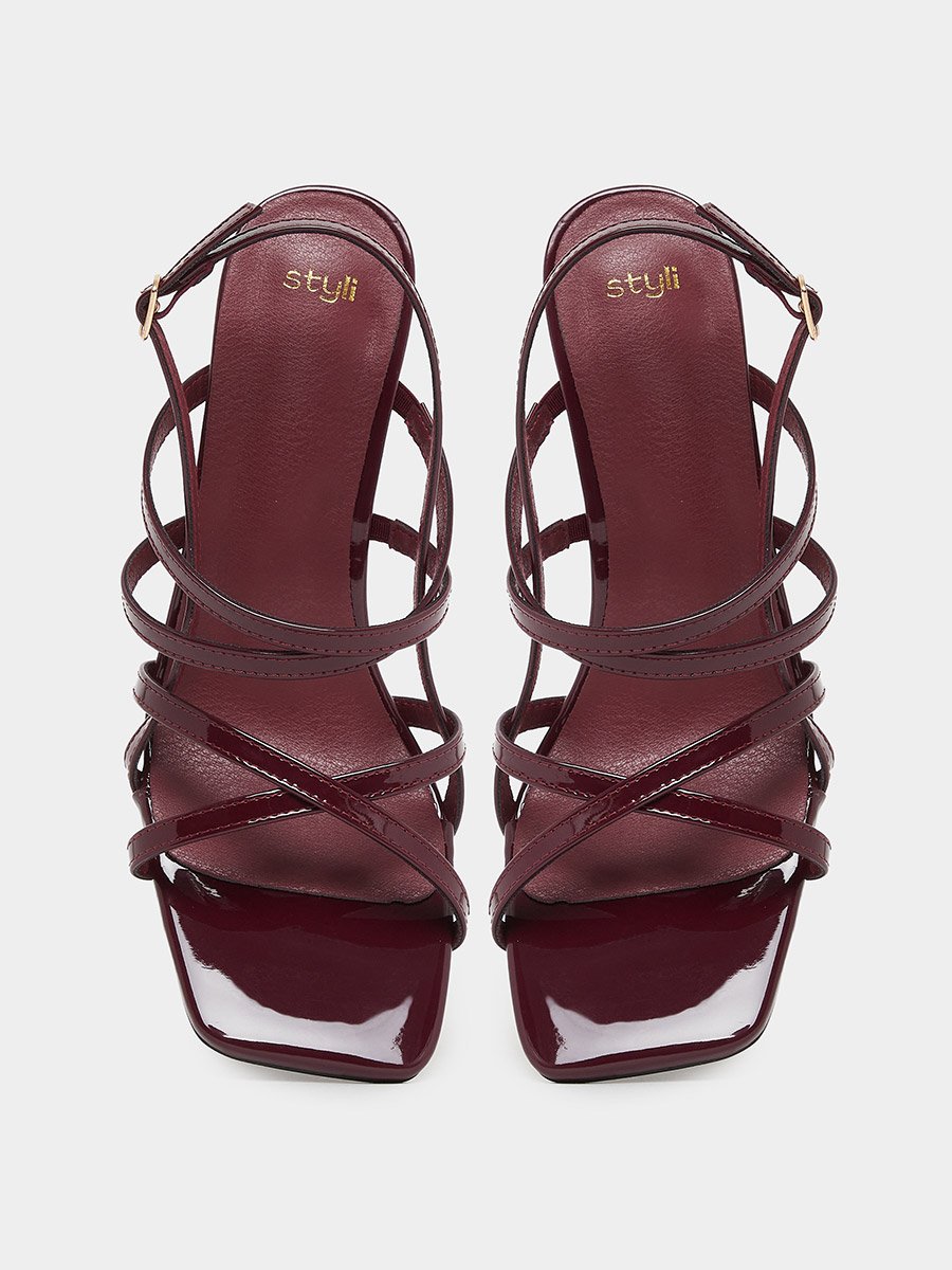 Burgundy Strappy Heeled Sandals