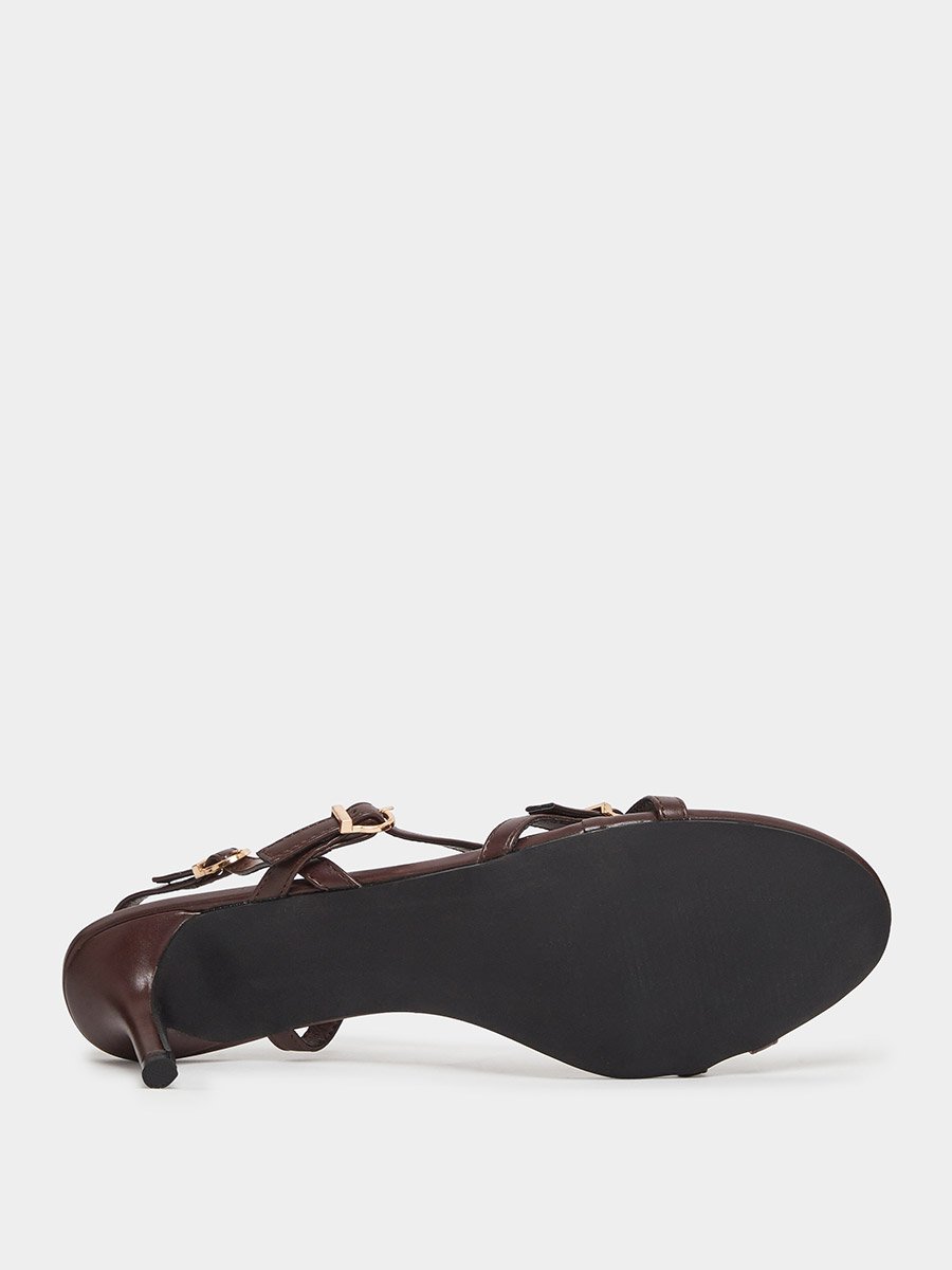 Brown Strappy Mid-Heel Sandals For Women at UAE | Styli