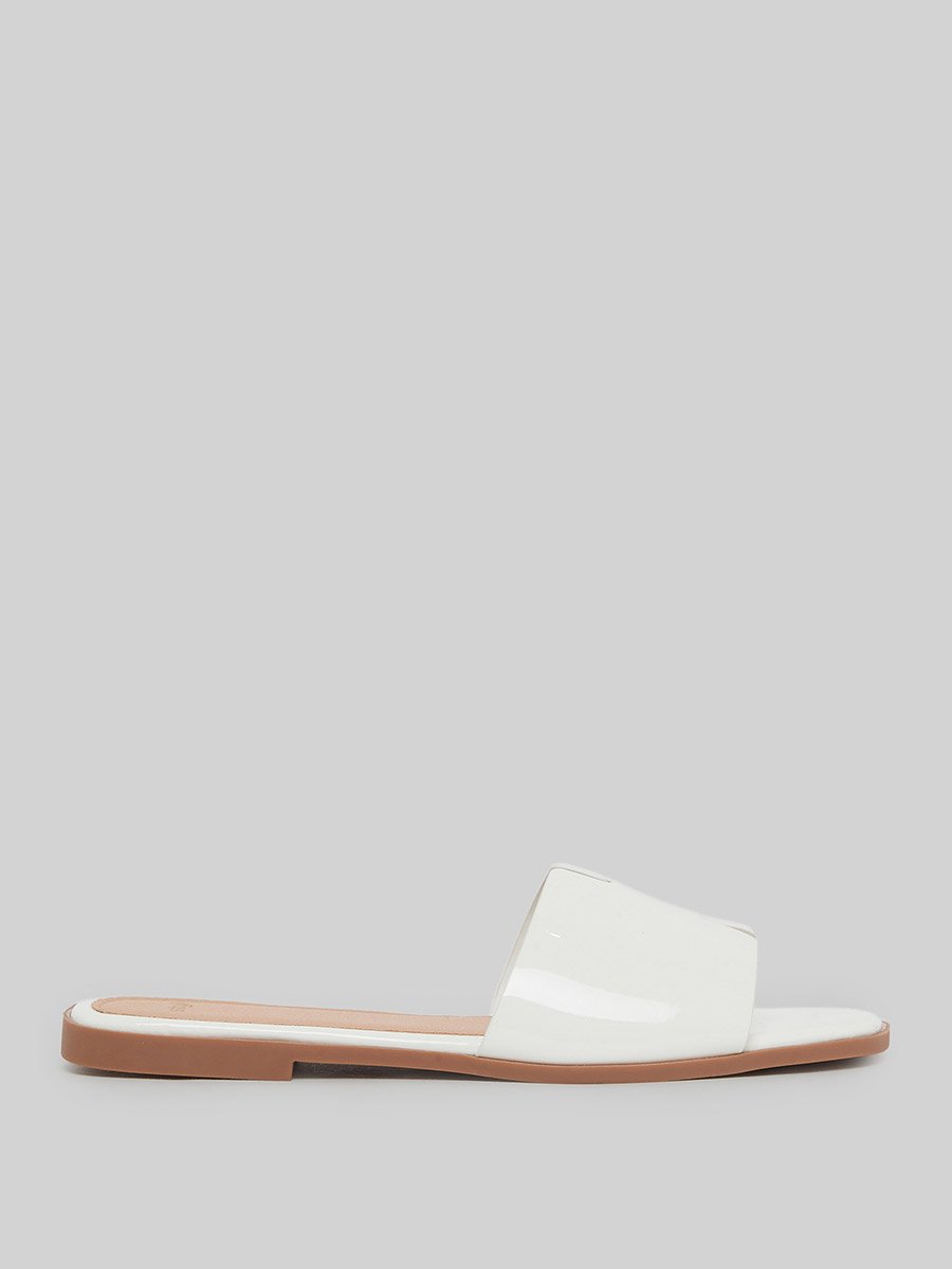 White Slip-On Flat Mules
