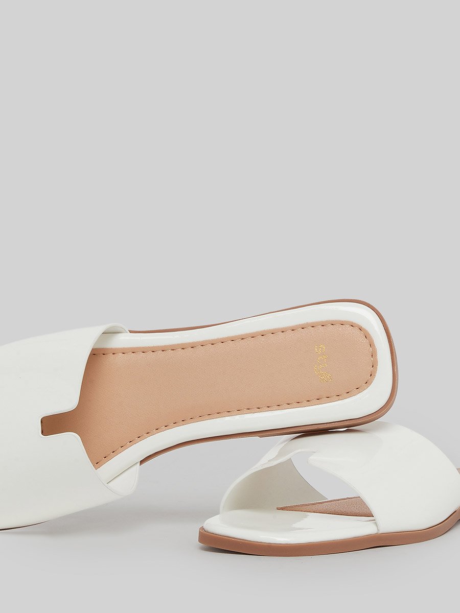 White Slip-On Flat Mules