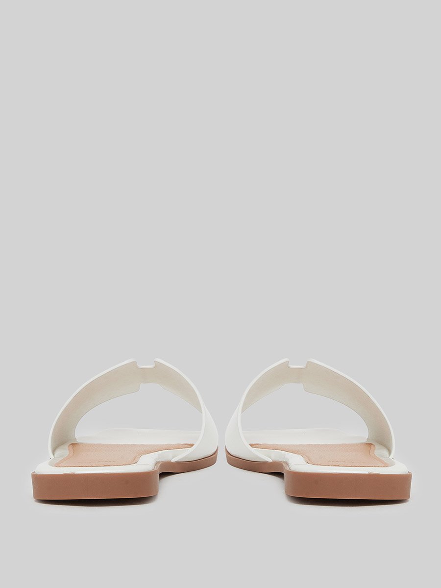 White Slip-On Flat Mules