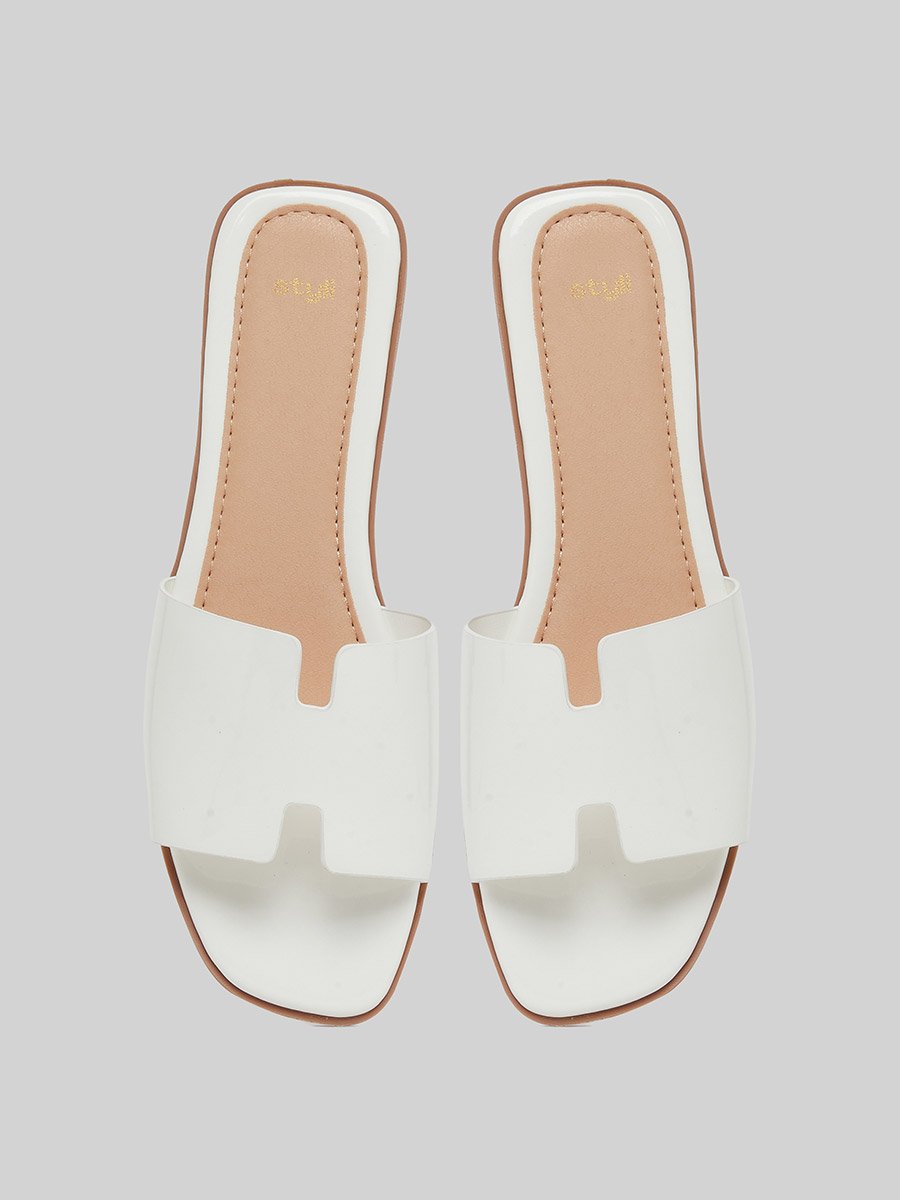 White Slip-On Flat Mules