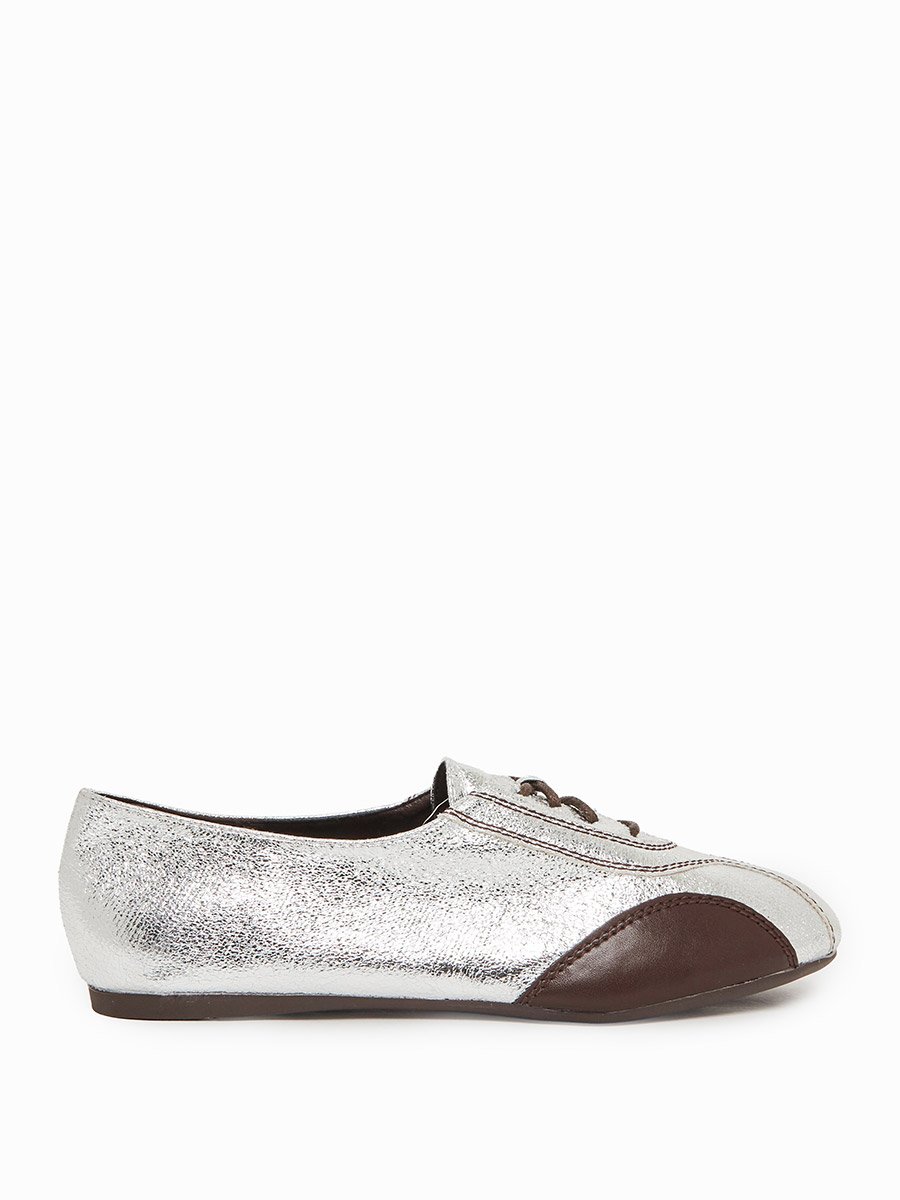Silver Metallic Oxford Flat Shoes