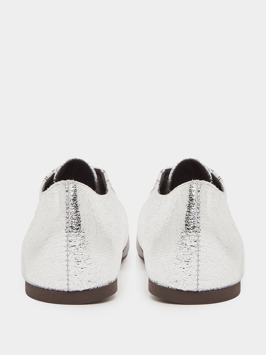 Silver Metallic Oxford Flat Shoes