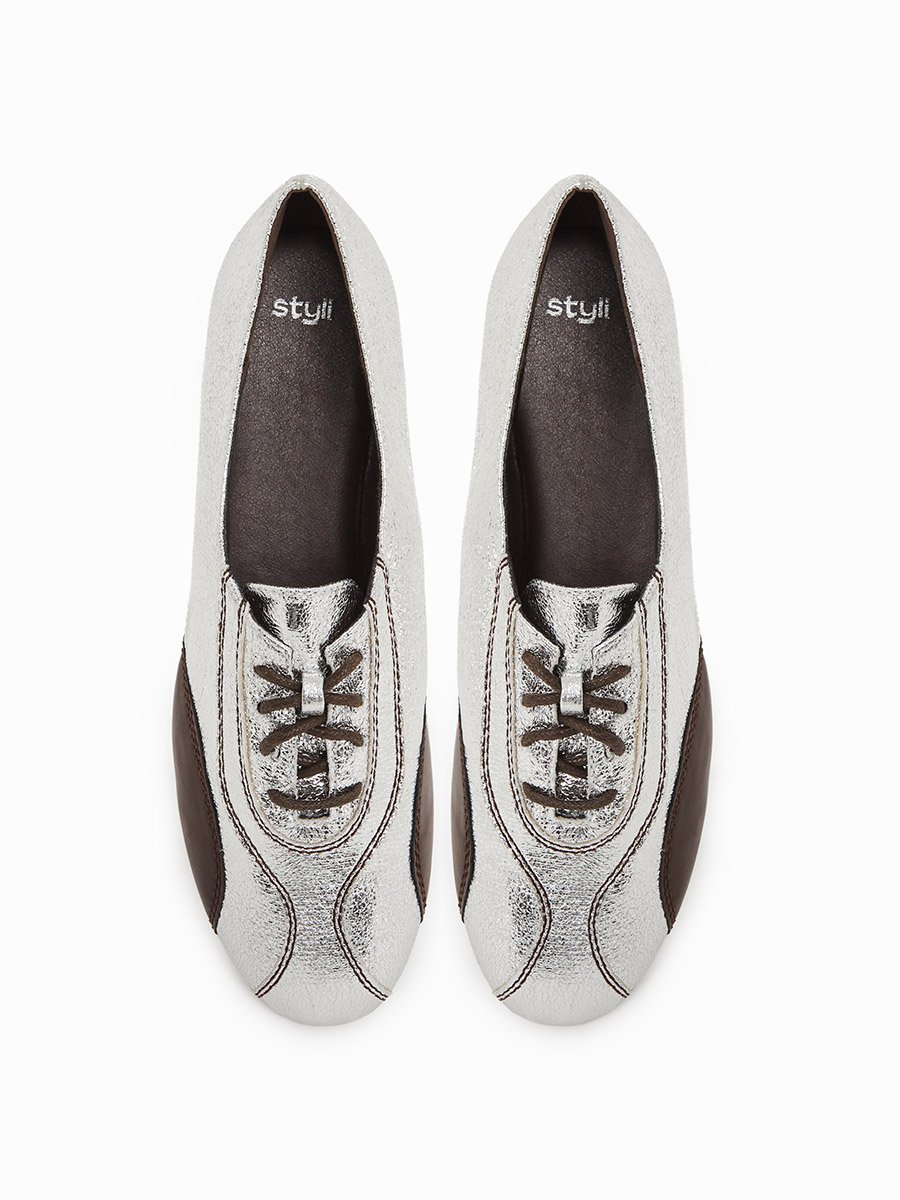 Silver Metallic Oxford Flat Shoes