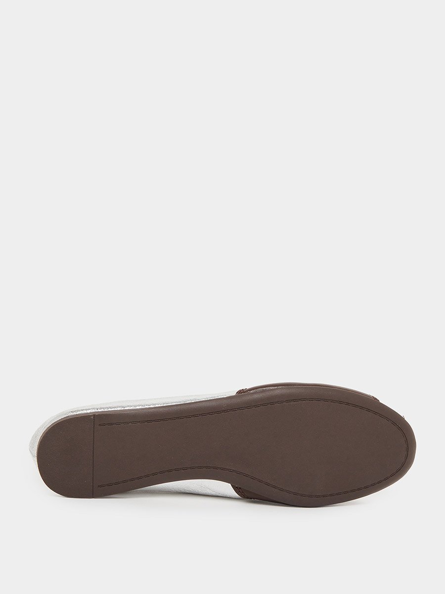 Silver Metallic Oxford Flat Shoes