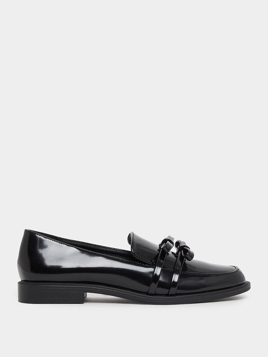 Black Patent Bow Trim Loafers