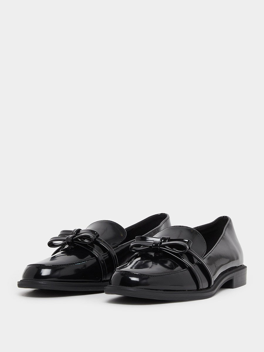 Black Patent Bow Trim Loafers