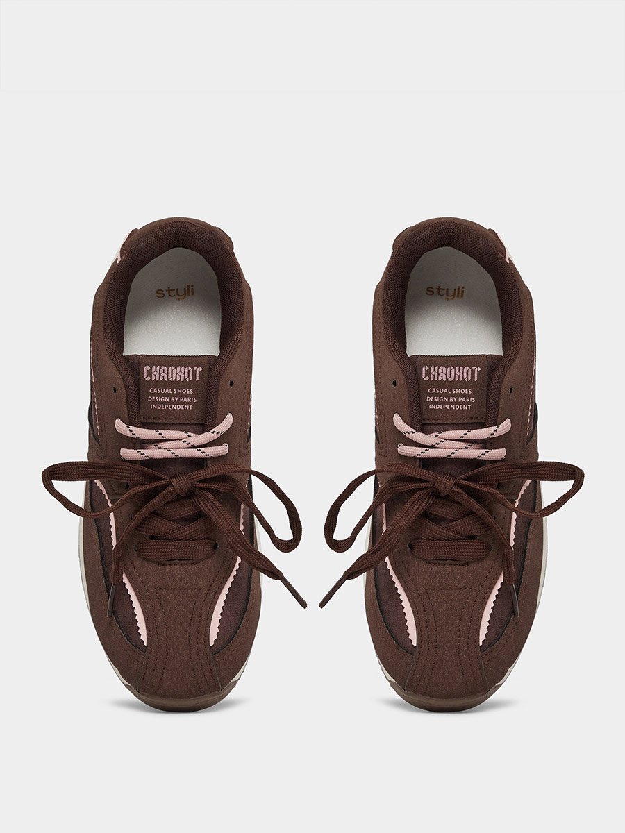 Textured Lace-Up Retro Sneakers