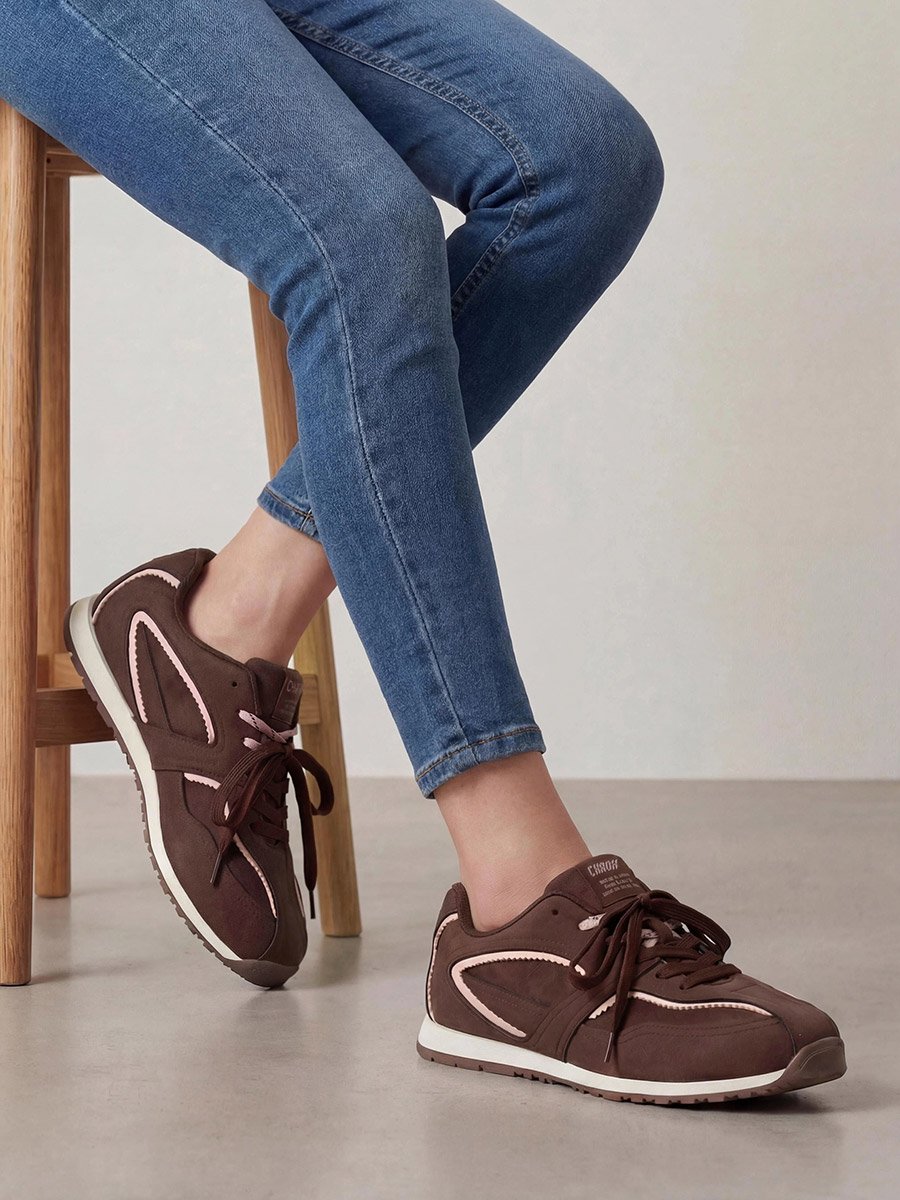 Textured Lace-Up Retro Sneakers