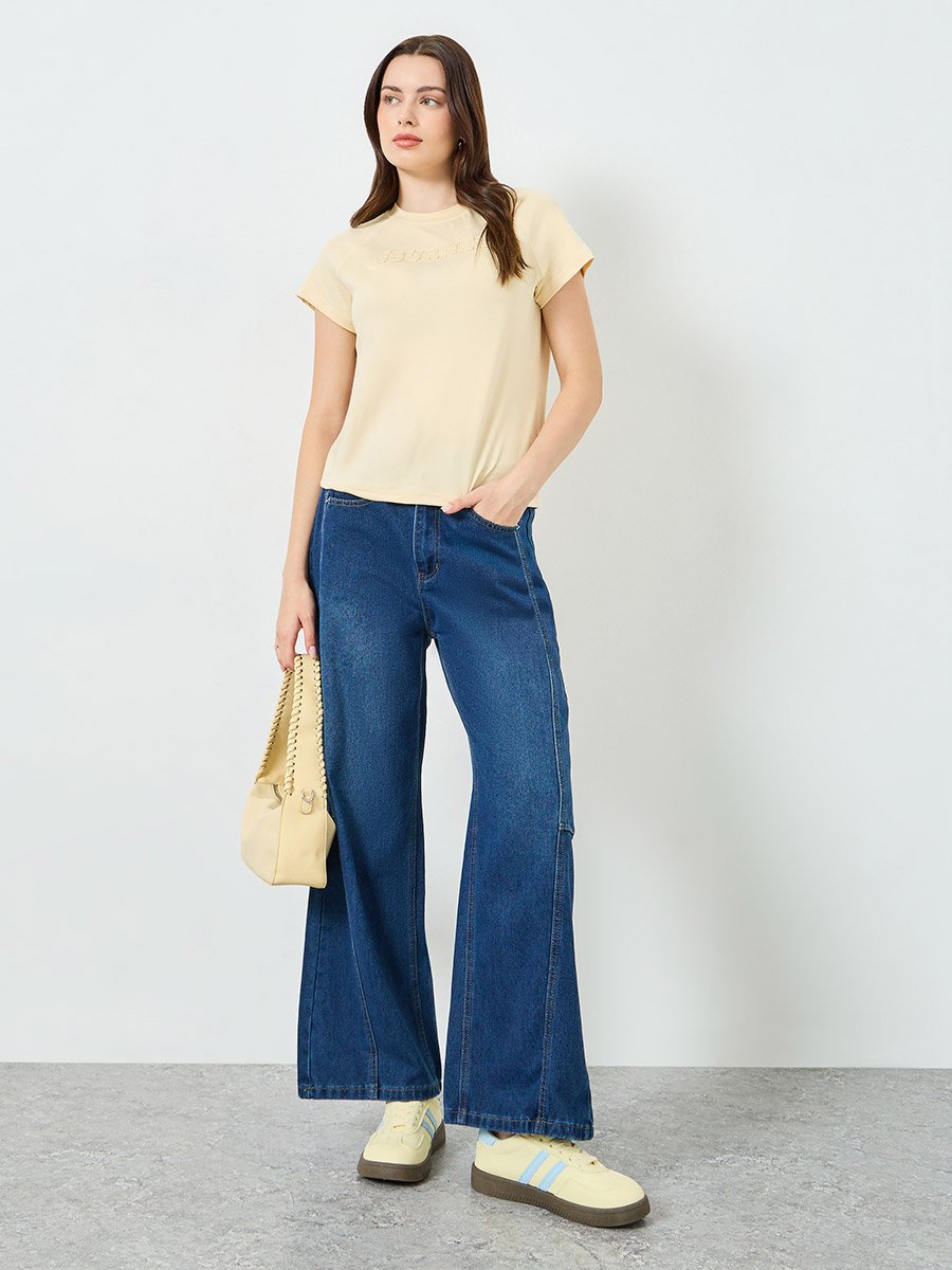 Yellow Embroidered Patch Raglan T-Shirt