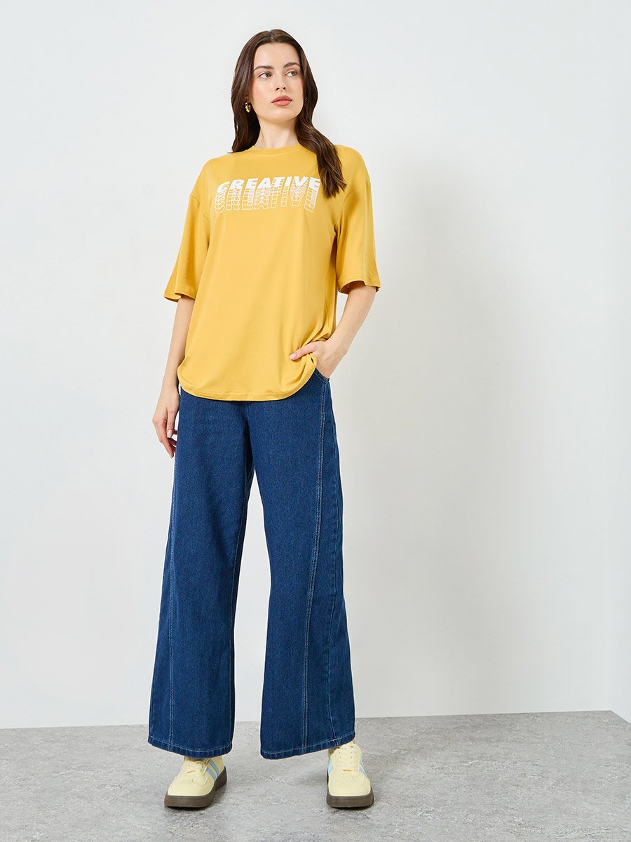 Yellow Round Neck Oversized T-Shirt