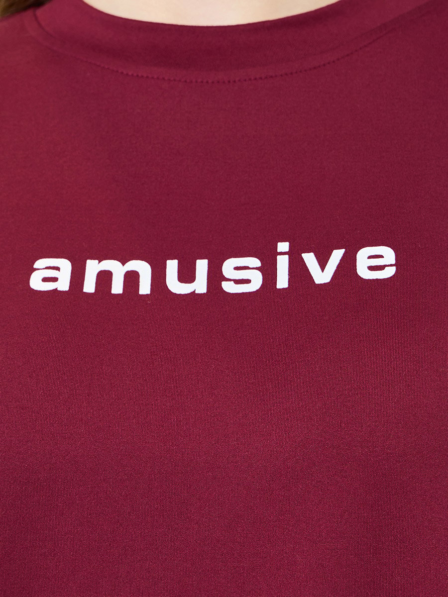 Burgundy Slogan Print Oversized T-Shirt