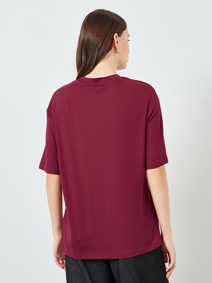 Burgundy Slogan Print Oversized T-Shirt
