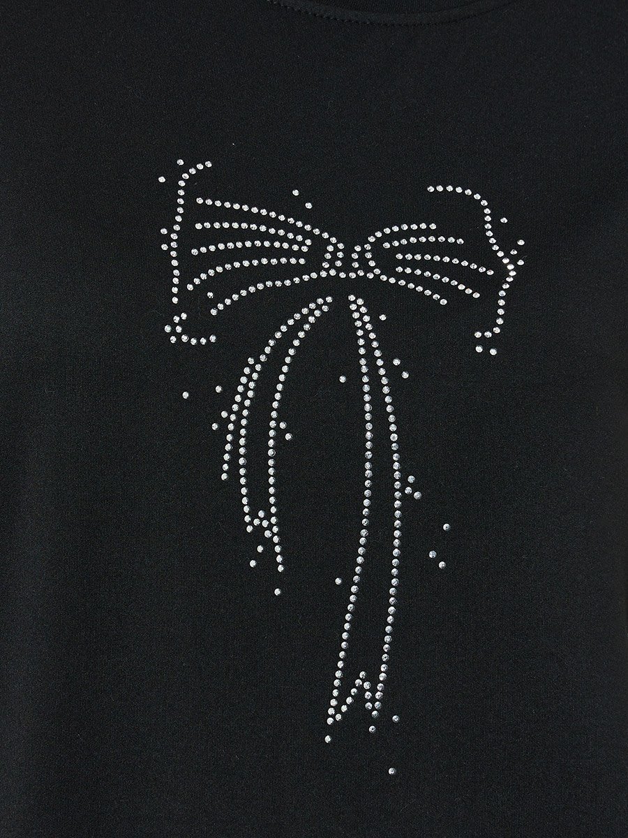 Black Studded Bow Detail Oversized T-Shirt