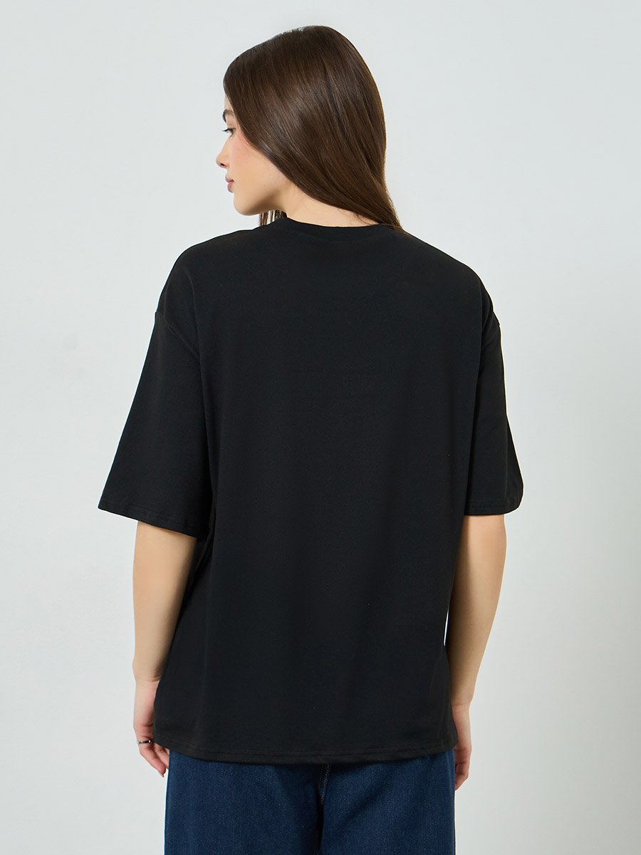 Black Studded Bow Detail Oversized T-Shirt