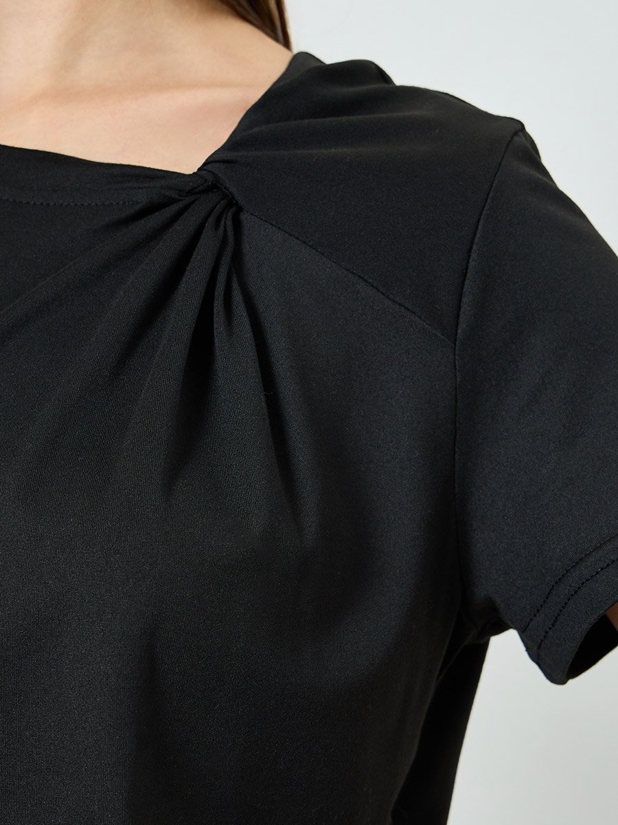 Black Asymmetric Neck Knit T-Shirt
