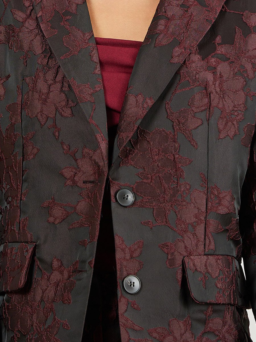 Burgundy Jacquard Double Breasted Blazer