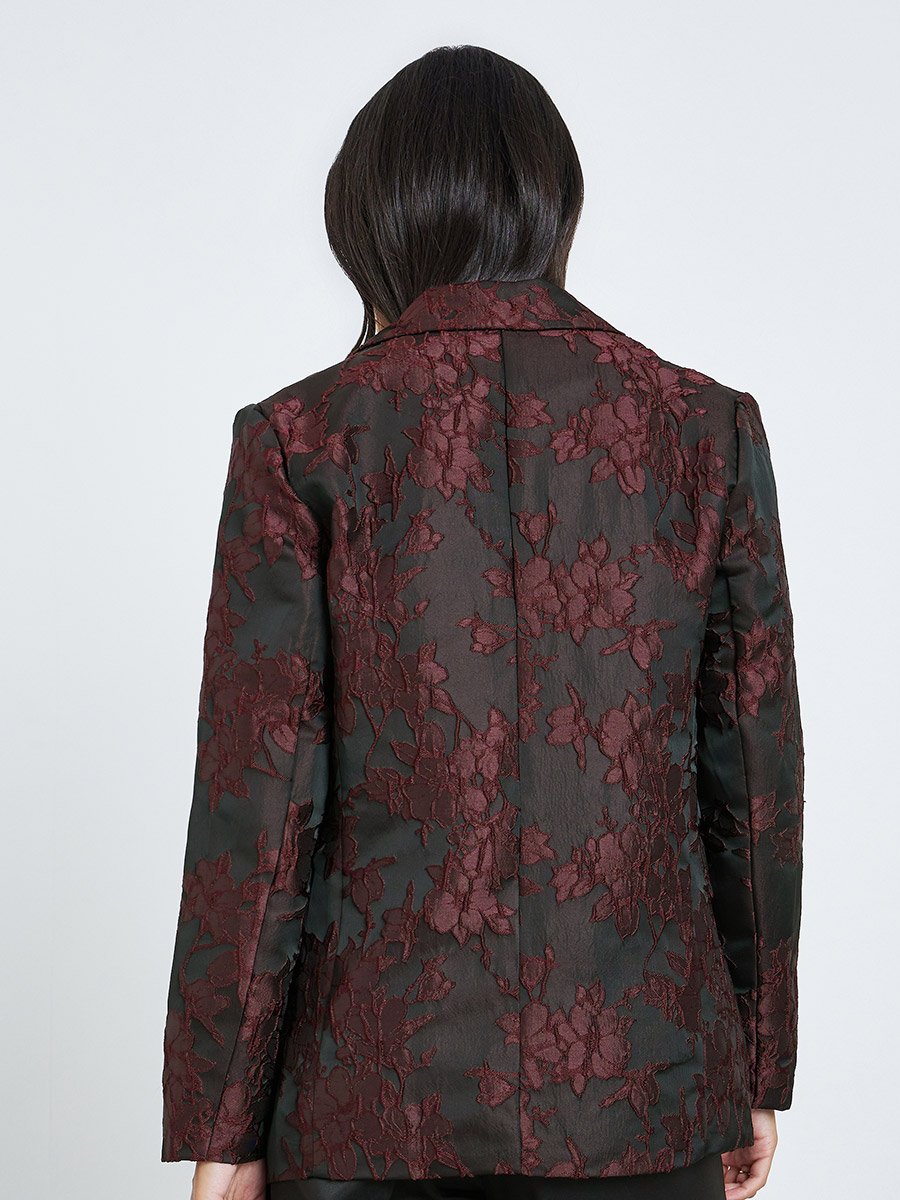 Burgundy Jacquard Double Breasted Blazer