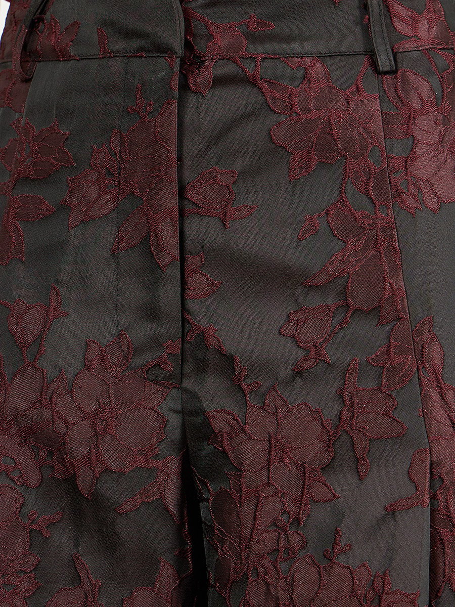 Burgundy Jacquard Wide Leg Trousers