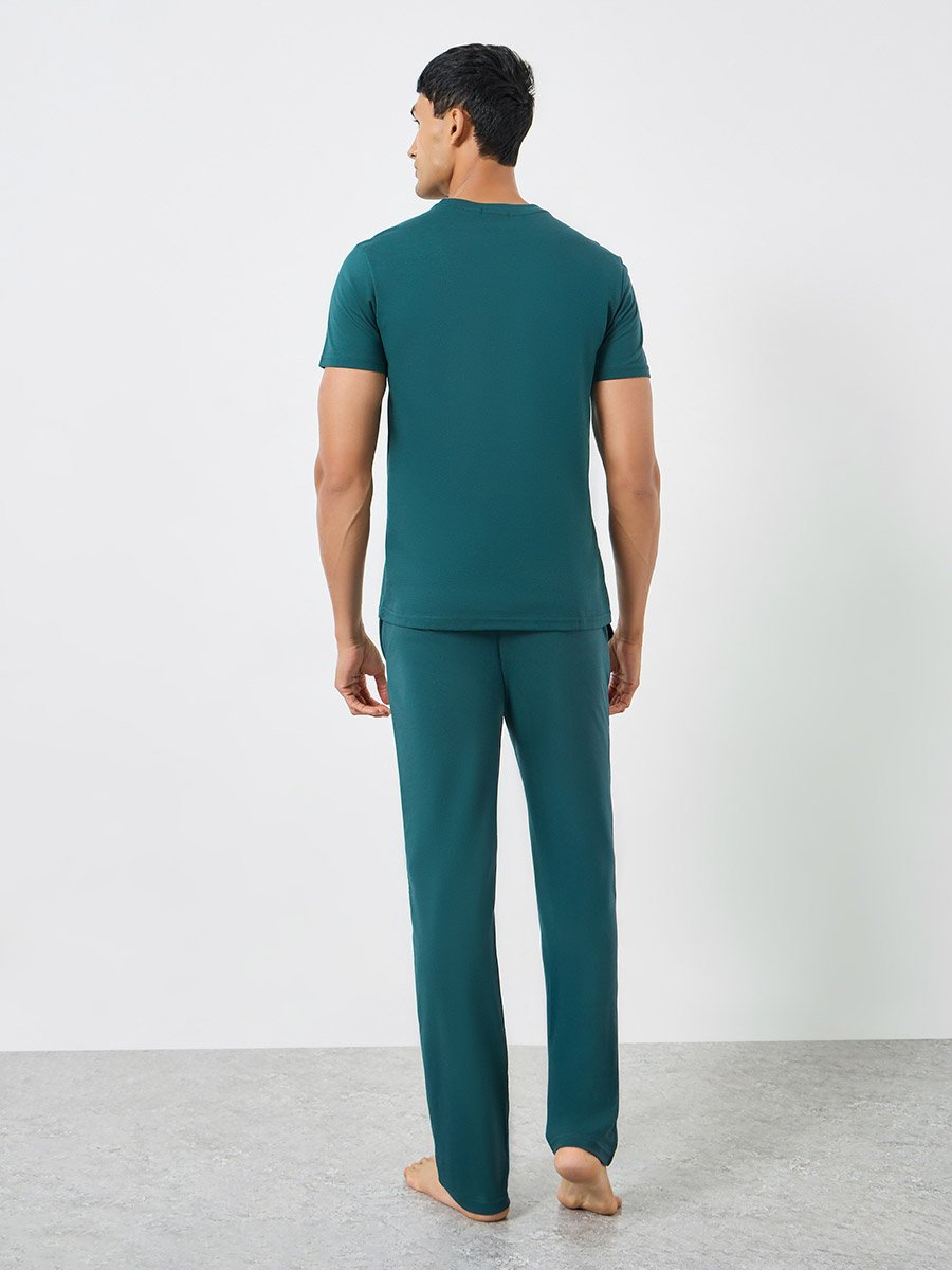 Men Teal Short Sleeve T-Shirt and Pyjama Set