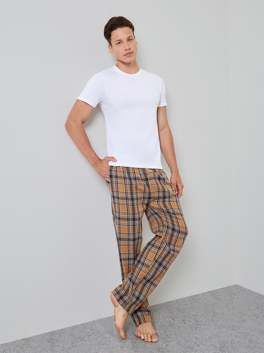 Men Solid Relaxed T-Shirt and Checked Pyjama Set