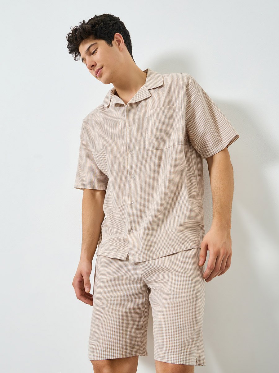 Men Cotton Checked Shirt and Shorts Set