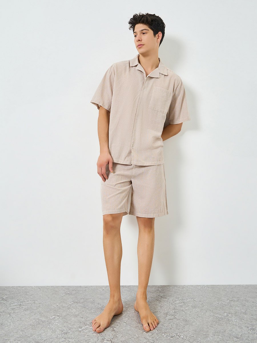 Men Cotton Checked Shirt and Shorts Set