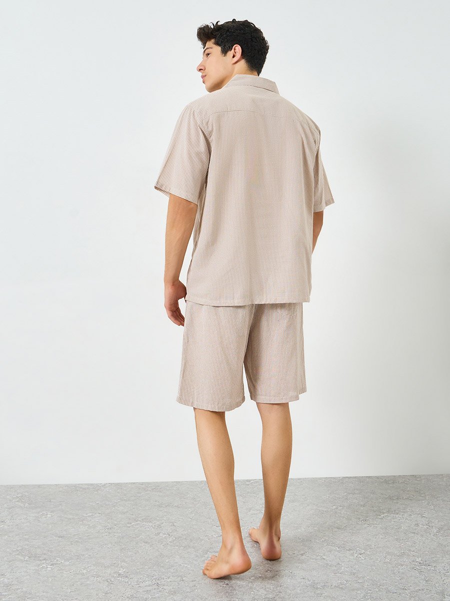 Men Cotton Checked Shirt and Shorts Set